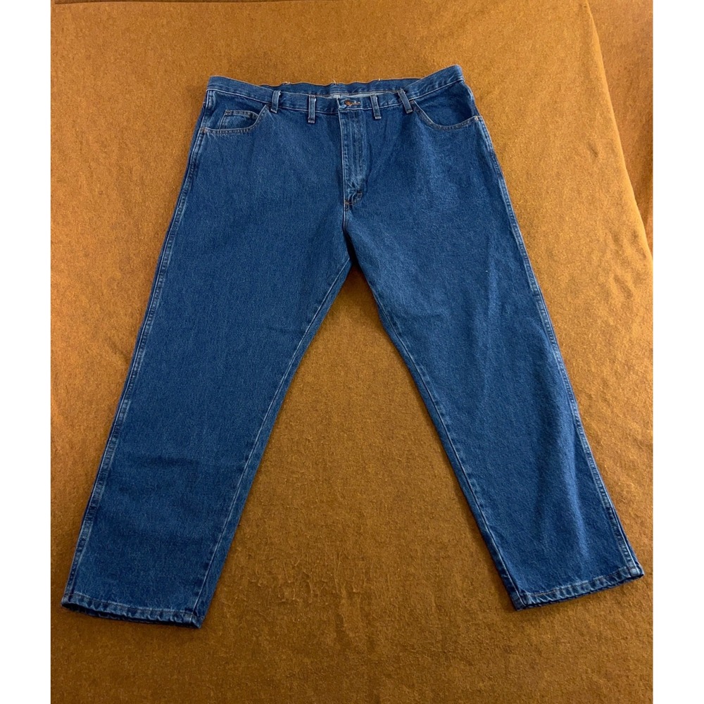 Rustler Men 44x30 Blue Relaxed Fit Straight Leg Heavyweight Denim Jeans NWT Flaw